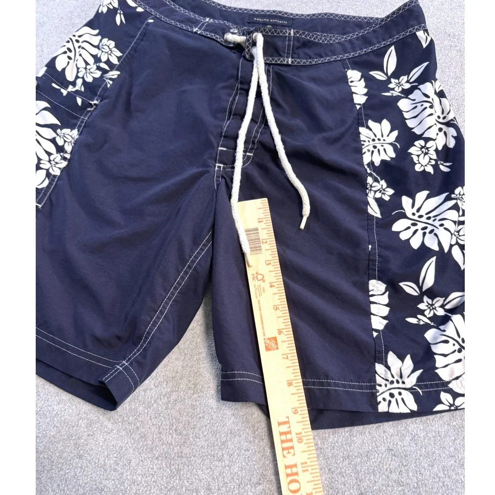 Banana Republic Board Shorts Mens 35 Navy Blue Floral‎ Hibiscus Tropical Surf